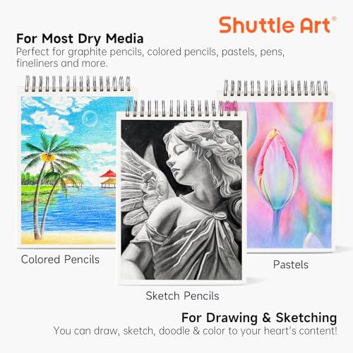 Artists Sketch Books, 9 x 12 Shuttle Art 160 Sheets of Sketch Paper pad Ideal for Drawing and School Supplies (2 Pack) - size: 80 Sheets x2