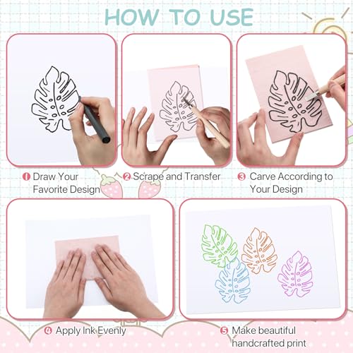 Fuyoooo 25 Pcs 6 x 8 Inch Pink Rubber Linoleum Carving Blocks for Printmaking Linocut Block Stamp Carving Kit Soft Rubber Crafts Block for Printmaking, Stamp Carving, Scrapbooking Supplies