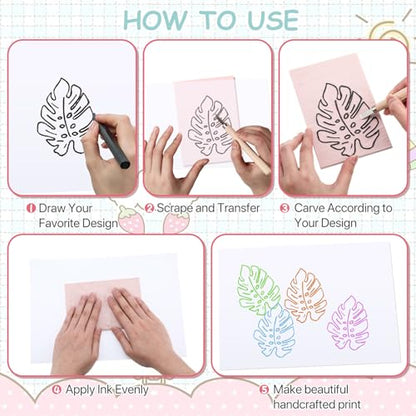 Fuyoooo 25 Pcs 6 x 8 Inch Pink Rubber Linoleum Carving Blocks for Printmaking Linocut Block Stamp Carving Kit Soft Rubber Crafts Block for Printmaking, Stamp Carving, Scrapbooking Supplies