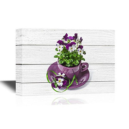 wall26 - Pansy Flower Canvas Wall Art - Purple Pansy Flower in The Cup - Gallery Wrap Modern Home Art | Ready to Hang - 12x18 inches - color: Pansy Art - 02, size: 18"L x 12"W