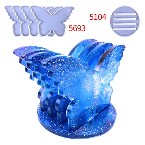 Butterfly Coaster Resin Mold Set, 5-Piece Silicone Casting Molds with Base for Table Decor, Dining Table Coffee red Wine Coaster Making Tools