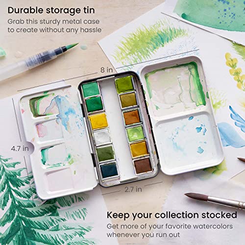 ARTEZA Watercolor Paint Set, 12 Earth Tone Half Pans with Water Brush - color: Earth Tones
