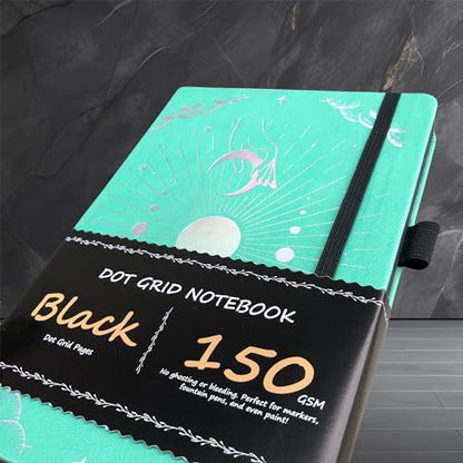 BUKE Dotted Journal - 150gsm Black Paper - 5 * 5mm DOT GRID Layout 160 Pages - A5 Size PU Leather Hardcover Drawing Sketch Notebook (Green) - color: Green
