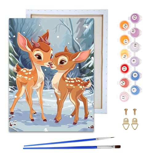 Reofrey Framed Paint by Numbers Kit for Adults & Beginner - 8x12 Inch Canvas Deer Paint by Numbers - Animals Educational & Creative Art Set for Beginners - Perfect for Home Wall Decoration - color: Deer