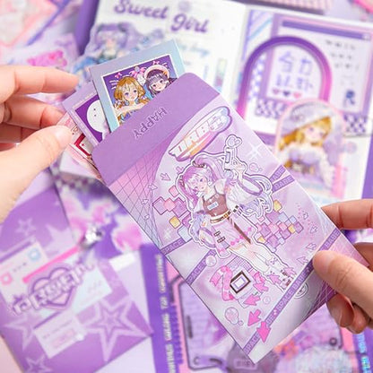 Auguro Scrapbook kit for Girls A6 Grid Kawaii notebooks Stationery Junk Journal Kit Scrapbooking Supplies kit Craft DIY Gift for Adult Teen Girl Cute Bullet Journal - color: purple