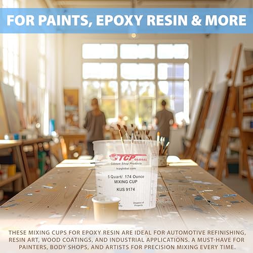Custom Shop Paint Mixing Cups, 5-Quart (12 Pack) - Plastic Measuring Cups for Liquids, Automotive Painting, Epoxy Resin, Acrylic Arts, Crafts, Disposable or Reusable, Graduated, Mixing Ratios - size: 12 Count (Pack of 1)