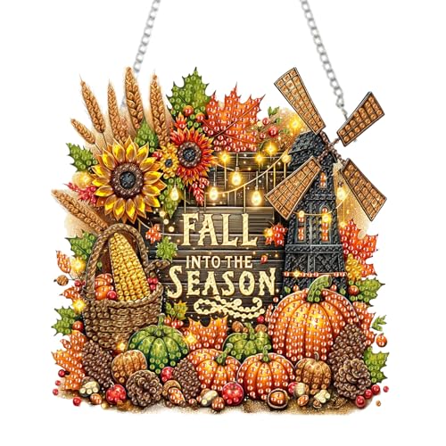 Fairyland JinWenn Hanging Diamonds Art kit for Adult,DIY Fall Diamonds Painting Art Kit, 7.45x7.68 inch Acrylic Diamonds Painting Board Kit Ornament, Special Crystal Diamond Hanging Ornament - color: DP01804