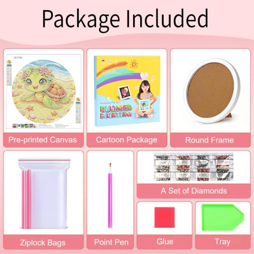 bleihum Turtle Diamond Art Kits for Kids with Round Frame 8X8 inch | Small Diamond Art Painting for Kids Ages 8-12, Sea Turtle Gem Painting for Girls Boys Gift Wall Decor - color: CC1164-US