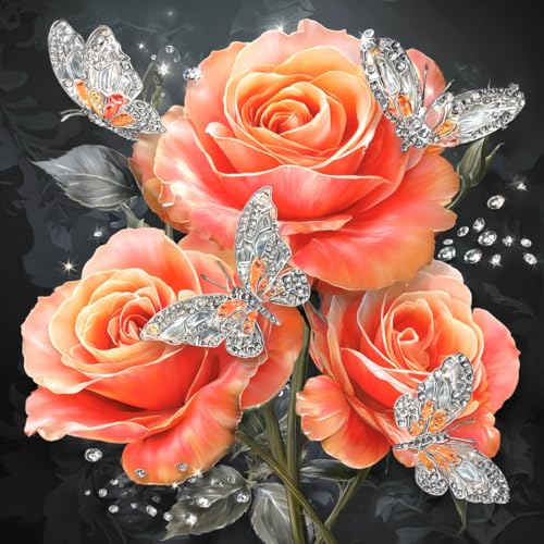 WCHUIMM Pink Roses Diamond Painting Kits for Adults, 5D Full Drill DIY Flower Diamond Painting for Beginners, Home Wall Decor 12x12inch - color: Pink Roses