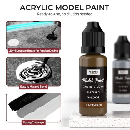 Nicpro 10 Colors Black, White & Gray Model Paint Set, 20ml Ready to Use - style: Black, White & Gray