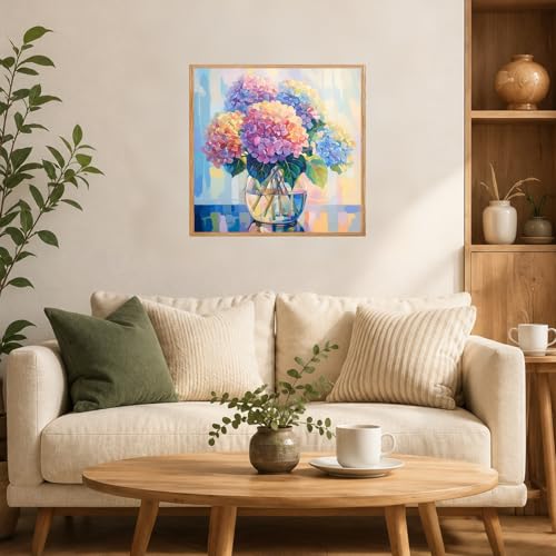 AUKELHJ Framed Paint by Numbers Kit for Adults, Hydrangea, 10x10 inch - color: 12-Hydrangea