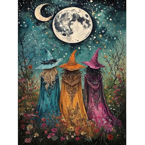 GQYCZZ Beautiful Witch Diamond Art Painting for Adults Beginners, Floral Witch DIY 5D Diamond Painting Kits Full Drill Diamond Dots Paintings with Diamonds Gem Art and Crafts Home Decor 12x16inch - color: Witch Diamond Art 3