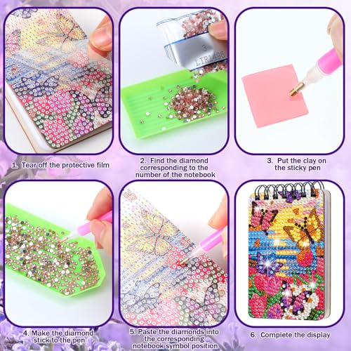 Fuyoooo 12 Pcs Flower Butterfly Diamond Art Notebook Kits for Adults | Butterfly Floral Diamond Art Notebook, DIY Cover Notebook Diamond Painting for Beginners, 5d Journal Notepad Accessories - style: Flower Butterfly