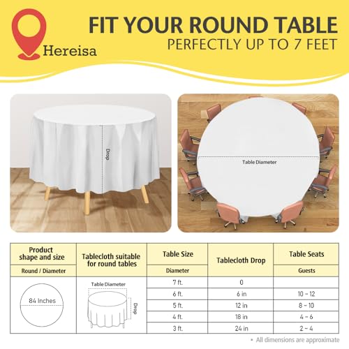 Premium White Plastic Table Cloth Disposable (2 Pack) Round Tablecloth (84in) Party Table Cloths Disposable, Perfect Table Cloth Round Cover for Any Table Up to 6 Feet - color: Fa2 - White, size: 2 PACK | Round | 84 Inch