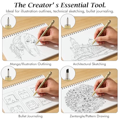 SUIN 12 Pack Black Fineliner Pens, Waterproof Drafting Pens with Assorted Micro Tips & Brush, Professional Multiliner Ink Pens for Technical Drawing, Anime Sketching, Architecture & Adult Art