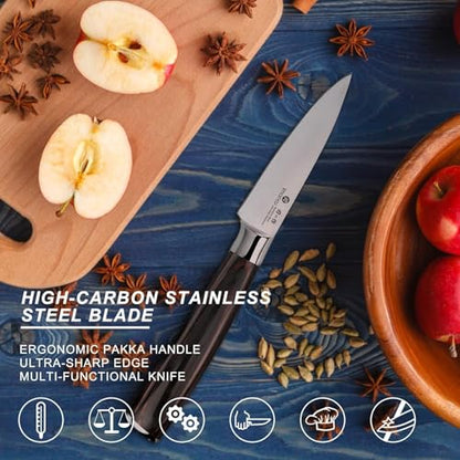imarku Paring Knife 3.5 Inch, Japanese High Carbon Stainless Steel | Ultra Sharp Fruit Knife, Small Kitchen Knife for Peeling Fruits, Ergonomic Pakkawood Handle, Unique Gifts for Men and Women - color: Brown Handle