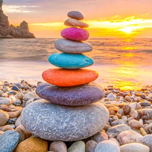 Acudotr Stone Diamond Painting Kits for Adults,Beach Landscape 5D DIY Diamond Art Kits for Beginners, Full Drill Diamond Painting Kits for Home Wall Decor, 12x12 Inch