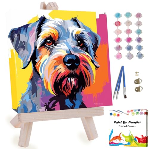 Artunion Framed Paint by Numbers Kit for Adults Beginners & Kids Ages 8-12,Schnauzer Paint by Number with Frame,Dog Animal Paint by Numbers Kit on Canvas 10 * 10 Inch Without Easel - color: ZXT-379-F