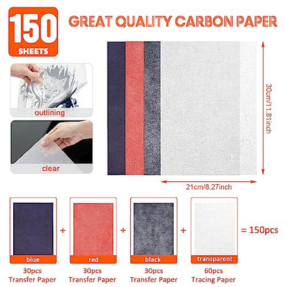PSLER 60pcs Carbon Paper for Tracing - 40pcs Transfer Tracing Paper, A4 | Use with Tracing Paper, Translucent Trace Paper for Drawing Patterns on Wood, Canvas, Fabric, Artist Lettering & Sketching - color: black&red&blue&transparent
