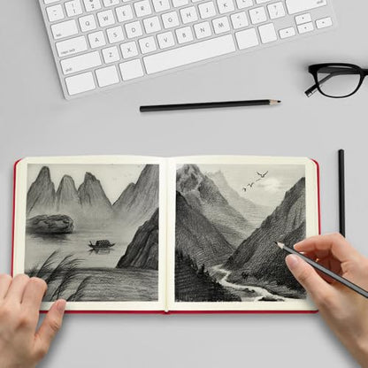 5x5 Pocket Sketch Book,80gsm Hardcover Art Sketchbook for Drawing Journal | PU Cover,Blank Paper,96Sheets/192Pages,Lay-Flat,Portable Travel Creation Paint Diary Memo Planner,Dry Media.Red - color: PU Cover-5x5in-Red