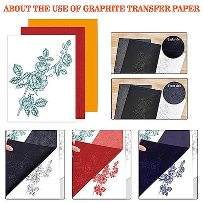PSLER 60pcs Carbon Paper for Tracing - 40pcs Transfer Tracing Paper, A4 | Use with Tracing Paper, Translucent Trace Paper for Drawing Patterns on Wood, Canvas, Fabric, Artist Lettering & Sketching - color: black&red&blue&transparent
