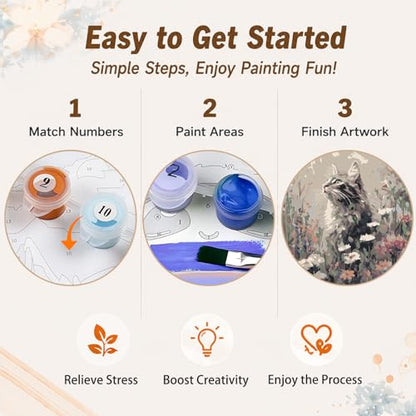AUKELHJ Framed Paint by Numbers Kit for Adults, Cat, 10x10 inch - color: 04-Cat
