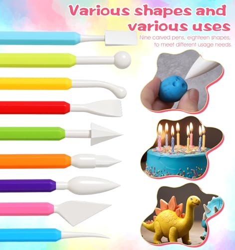 9 Pcs Air Dry Clay Sculpting Tools, Plastic Clay Shaping Tools Double-Head Polymer Modeling Pottery Tool for Pottery Cake Decoration Modeling Shaping, Ideal for Air-Clay Craft, Plastic Tool Kit