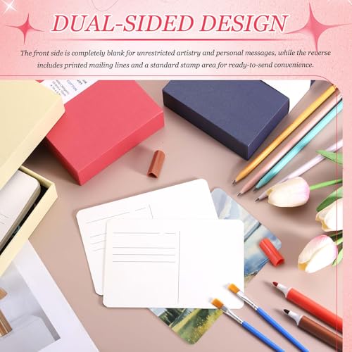 MECCANIXITY 40Sheets Watercolor Postcards, 100% Cotton 4x6 Inch Watercolor Paper Blank Postcards W Red Cap White Waistband Cold Pressed for Mailing Painting Invitations Cards(140lb/300gsm) Red - color: Red