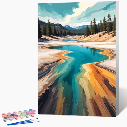 National Park Paint by Numbers Kit for Adults Beginner with Frame, Easy Landscape Adult Paint by Number Kits on Canvas, DIY Acrylic Number Painting for Adults for Home Decor for Gift 8x12 Inch - color: DG-OP-F-PrismaticFountain-2030