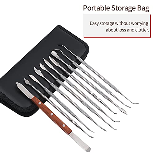 Dental Wax Carver Tools Set with Case - 10pcs Stainless Steel Double-Ended Wax Knife Mixing Spatula Knife Mechanic's wax knife kit for Dental Pottery Sculpting Plaster Carving