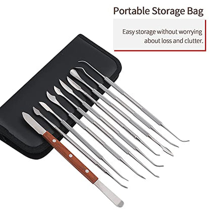 Dental Wax Carver Tools Set with Case - 10pcs Stainless Steel Double-Ended Wax Knife Mixing Spatula Knife Mechanic's wax knife kit for Dental Pottery Sculpting Plaster Carving