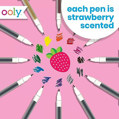 Ooly Scented Very Berry Gel Pens, Set of 12, 0.7mm | Ages 3+, 0.7mm Nib, Strawberry Scented, Fun Art and Stationery Supplies for Kids and Adults, Great Gift Idea - style: Classic Colors