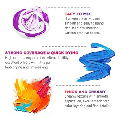 TBC The Best Crafts 24 Colors Acrylic Paint Set, 250ml (8.45oz) Each, Non-Toxic, Includes 10 Professional Brushes + Sponge + Painting Knife, for Canvas Wood Ceramic Rock Painting & DIY Crafts for Adults Artists