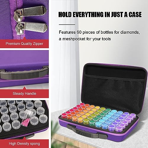 CAIOVSE Diamond Painting Storage Containers,60 Slots Diamond Painting Accessories Kits Diamond Art Accessories and Tools for Craft Jewelry Rhinestones Bead Organizer (Purple) - color: Purple, size: 60 jars