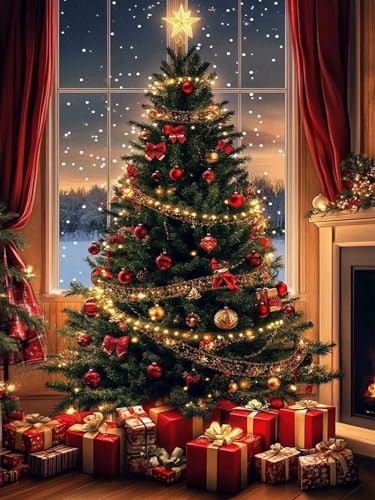 ijbnhd Christmas Tree Diamond Art Kit for Adults 12x16inch | Christmas Diamond Painting Kit for Adults Beginners, Full Drill Round Gem Art Painting for Crafts Home Wall Decor Gift - color: Christmas Tree, size: 12x16in(30x40cm)