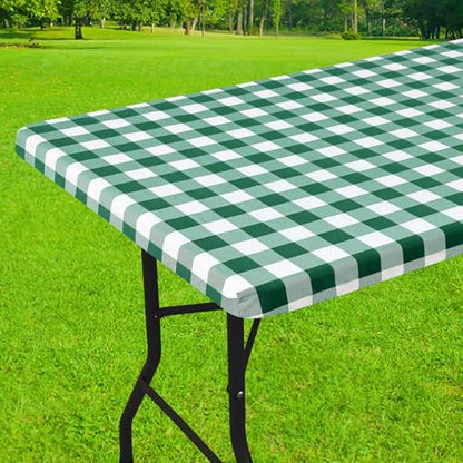 Smiry 4 Foot Picnic Table Cloth, Flannel Backed Fitted Vinyl tablecloths | Waterproof Elastic Rectangle Tablecloth ,Buffalo Plaid Table Covers for Dining, Camping (Emerald Green and White, 24" x 48") - color: Emerald Green and White, size: 48" x 24" (Rect