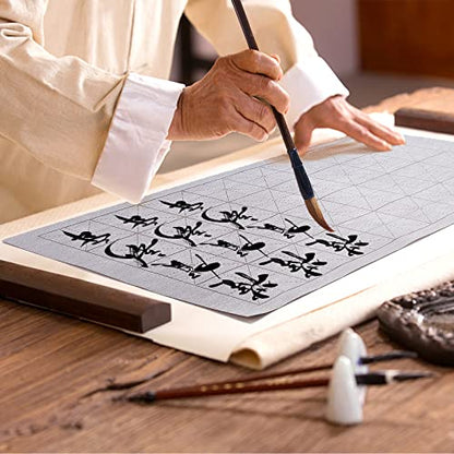 PH PandaHall 12pcs Chinese Calligraphy Set, 8pcs Water Writing Cloth Paper 3 Styles Traditional Calligraphy Brushes Water Dish for Chinese New Year Calligraphy Practice Japanese Sumi Drawing Painting - color: Grey