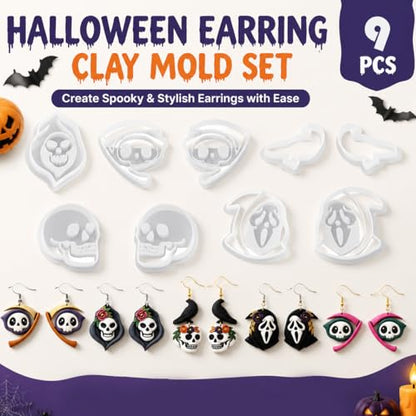 9pcs Halloween Horror Polymer Clay Cutters - Skeleton/Masked Ghost/Skeleton Crow/Demon Scythe, Ideal for April Fools' Day Earrings & Jewelry Making Supplies - color: Halloween Devil-2026