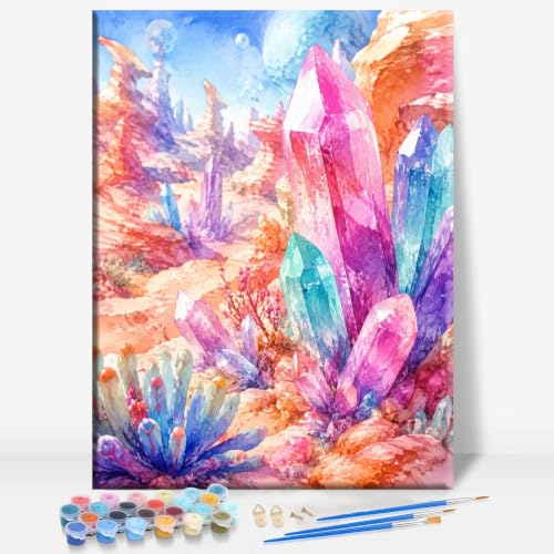 Aeontinity Alien Desert with Crystal Formations Space Framed Canvas DIY Paint by Numbers Kit Bar Cafe Cave Home Room Wall Bathroom Porch Patio Decor Gift, 16 x 12 Inch - color: ALIEN DESERT WITH CRYSTAL FORMATIONS - 16 x 12 Inch