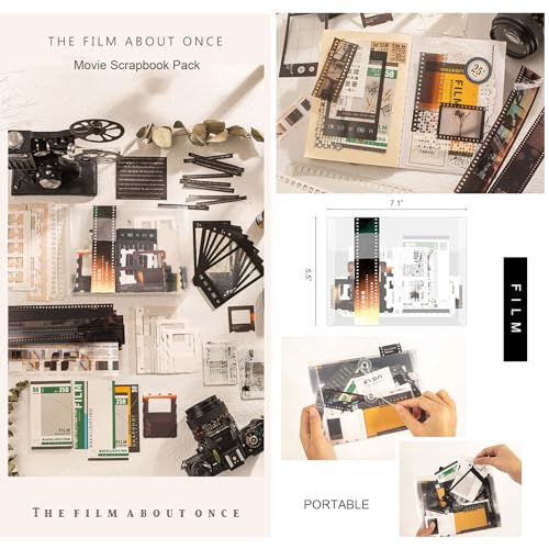 Doraking 94PCS Film Scrapbook Paper Packs for Journaling Supplies Planners | Washi Stickers Material Papers Memos Cards Waterproof Tape Stickers for Journals Aesthetic DIY Art Crafts Collage Album