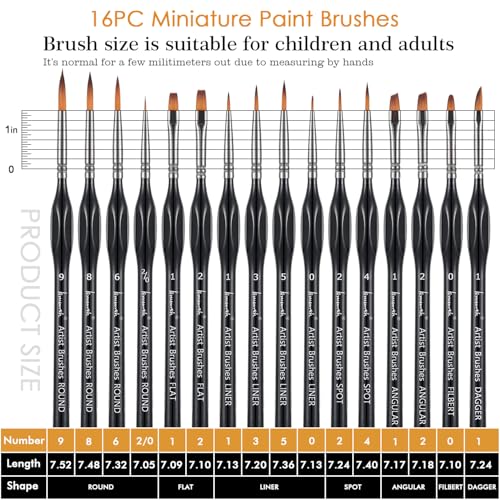 Brusarth Detail Paint Brushes, Miniature Paint Brushes Set, 16 pcs - size: 16 Pieces