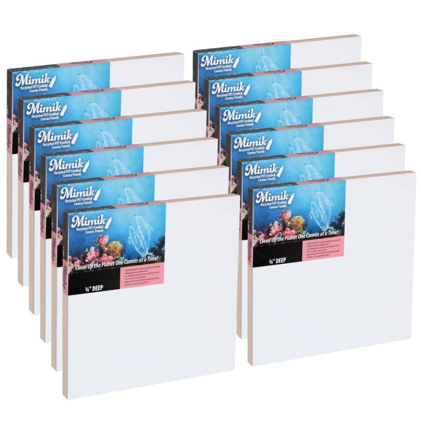 Creative Mark Mimik Recycled PET Cradled Canvas Panel 3/4" Depth - 6x6 Pack of 12 - Medium-Textured Painting Board for Eco-Conscious Artists, 14.11 oz Triple-Acrylic-Primed Weight Mounted Canvas - size: 6x6" Pack of 12