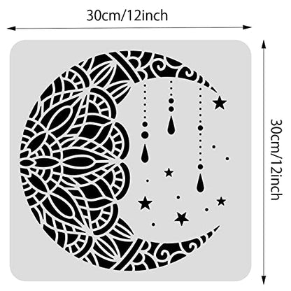 BENECREAT 12x12 Mandala Moon Plastic Stencils, Star Drawing Templates for Wood Wall Painting and Scrapbooking