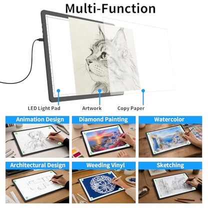 LEACUBER A4 Tracing Light Box with Bag, Magnetic Diamond Art Light Board with Side Buttons, Super Bright Light Pad for Diamond Painting, Corded Light Table for Sketching, Drawing, Weeding Vinyl - size: A4 with Carry Bag