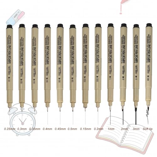 PATIKIL Fineliner Pens, 6 Pcs 01 0.25mm Fineliner Marker Black Waterproof Ink Archival Drawing Pens Art Supplies Set for Sketching Journaling Scrapbooking Artist Illustration - size: 01 0.25mm