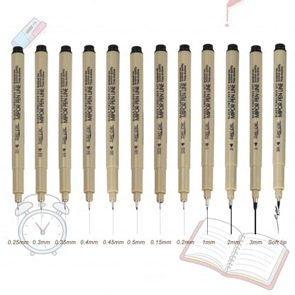 PATIKIL Fineliner Pens, 6 Pcs 01 0.25mm Fineliner Marker Black Waterproof Ink Archival Drawing Pens Art Supplies Set for Sketching Journaling Scrapbooking Artist Illustration - size: 01 0.25mm