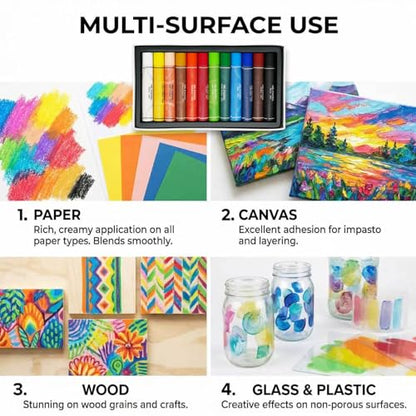 Oil Pastels Set, Soft Round Oil Pastel Crayons for Students & Artists, Drawing, Sketching, Blending & School Art Supplies (12 Colors) - color: 12 Colors