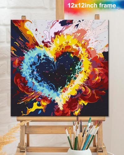 TOCARE Framed Paint by Numbers Kit for Adults Beginners & Kids Ages 8-12, 12x12inch Love Heart Paint by Number with Frame, Love Paint by Numbers Framed Canvas (Without Easel) - color: TC-F-284