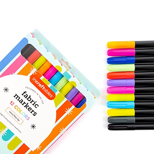 Incraftables Fabric Markers - 12 Pack Permanent Non-Bleed Markers for Clothes, Kids Crafts, Canvas Tote Bags, Quilting, & More - Vibrant Fabric Paint Pens - style: Fabric Marker