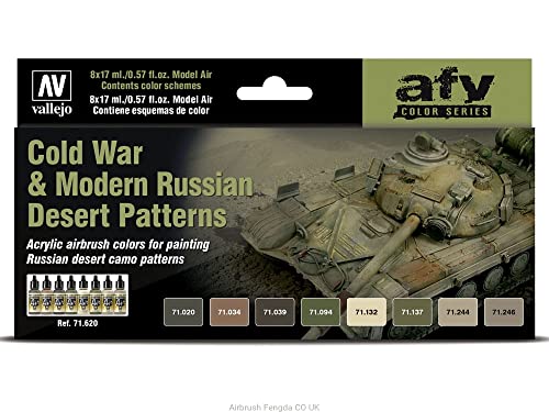 Vallejo - Cold War & Modern Russian Desert Patterns Acrylic Paint Set | Model Air | AFV Color Series Kit for Historical Reenactments with Artist-Quality Pigments | 8 Bottles x 17 ml (0.57 fl.oz.) - style: Cold War & Modern Russian Desert Patterns